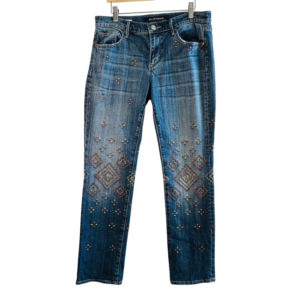 Driftwood Taylor Embroidered Straight Jeans Blue Denim 26 Boho Western‎ Festival